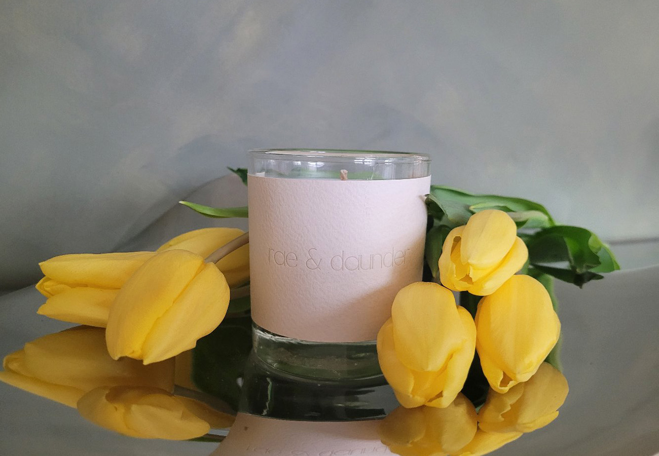yellow candle Cedarwood/Cypress/Mandarin promoting candles & self-care for endometriosis